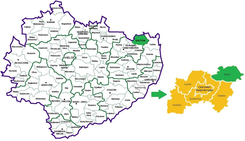 Mapa 3 Lokalizacja Gminy Bałtów na tle województwa