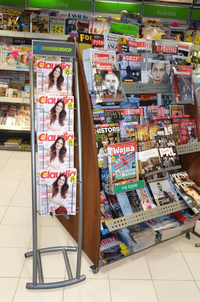 EKSPOZYTOR PRASOWY 4-POZIOMOWY ILOŚĆ NOŚNIKÓW: 93 ILOŚĆ PUNKTÓW: 93 RODZAJ PUNKTÓW: punkty z wejściem Nośnik zapewniający bardzo