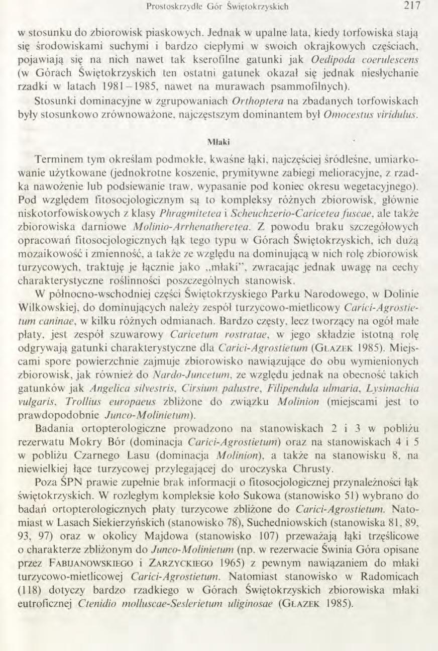 Prostoskrzydłe G ór Świętokrzyskich 217 w stosunku do zbiorowisk piaskowych.