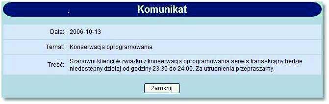 Lista komunikatów zawiera następujące informacje:! Datę komunikatu,! Nagłówek komunikatu (temat). Na formatce dostępne są następujące przyciski funkcyjne:!