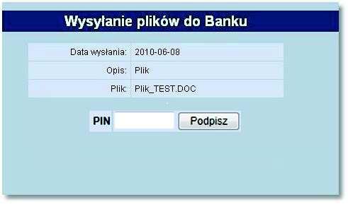 Rozdział 17 Dokumenty i pliki Po wyborze pliku i naciśnięciu przycisku [Wyślij] użytkownik zostaje przekierowany na formatkę, na której są informacje o:! dacie wysłania pliku,! opisie pliku,!