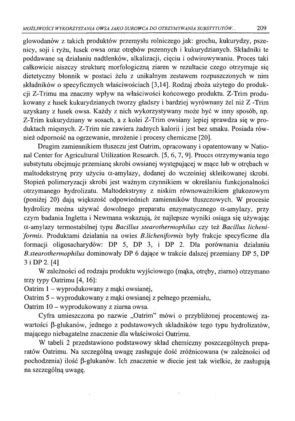 MOŻLIWOŚCI WYKORZYSTANIA OWSA JAKO SUROWCA DO OTRZYMYWANIA SUBSTYTUTÓW.