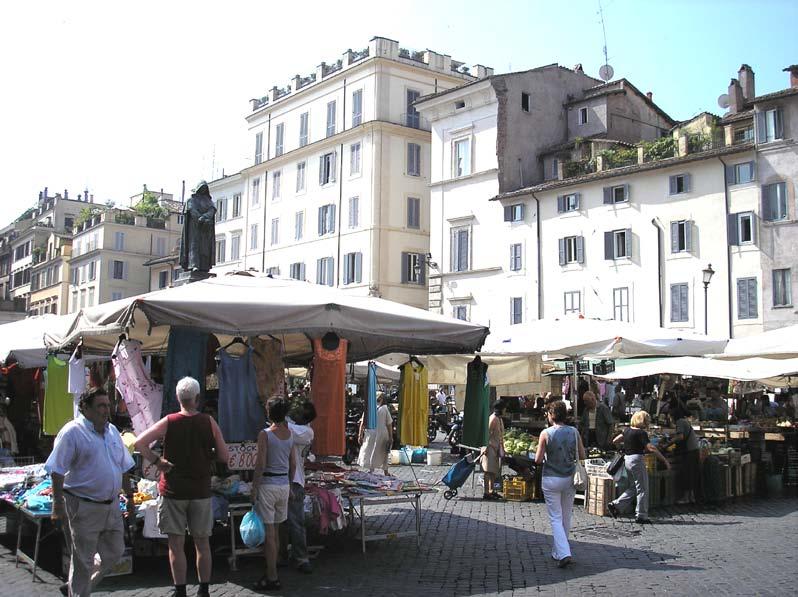 Rím, Campo di Fiori, ľudové trhy uprostred