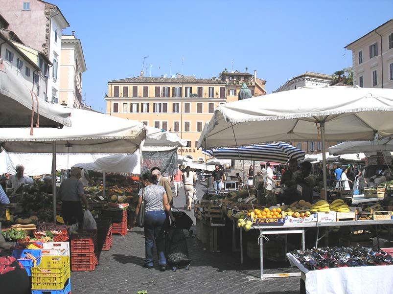 Rím, Campo di Fiori Trh na námestí? Hodí sa to vôbec? V Ríme, Prahe, Benátkach, vo Viedni, v Bratislave? Nie je to málo? Nezaslúži si námestie vznešenejšiu funkciu, slávnostnejší charakter?