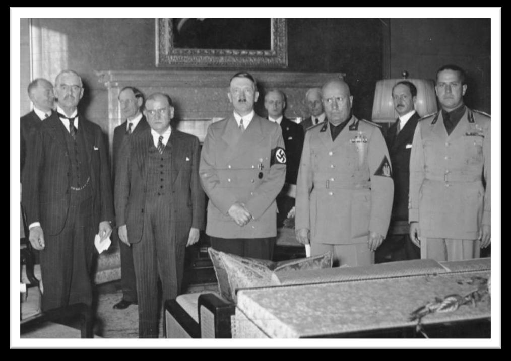 UKŁAD MONACHIJSKI Porozumienie zawarte na konferencji w Monachium w dniach 29 30 września 1938 pomiędzy Niemcami, Włochami, Wielką Brytanią i Francją, przy nieobecności Czechosłowacji, pomimo że jej