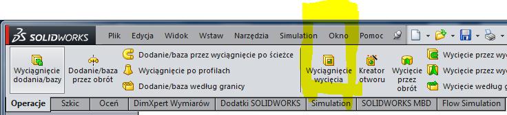 odejmowania materiału służą osobne komendy (o identycznej składni) w tym przypadku Wyciagnięcie wycięcia Na tym samym szkicu można narysować