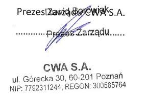 2. Oświadczenie osób odpowiedzialnych za informacje zawarte w dokumencie informacyjnym Za informacje zawarte w niniejszym dokumencie informacyjnym odpowiedzialni są: Emitent - CWA 
