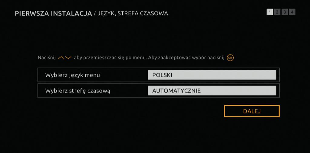 PIERWSZA INSTALACJA Po podłączeniu zasilania (podłączenie zasilania jest sygnalizowane zapaleniem czerwonej diody na panelu przednim) nastąpi uruchomienie dekodera.