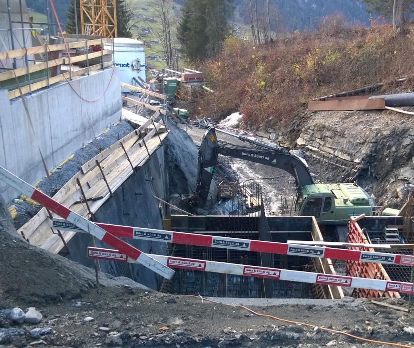 Concrete pillars foundation during installation - view from the top.
