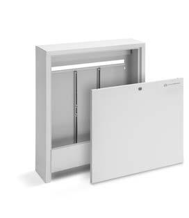 Szafki instalacyjne Rozdzielacze do ogrzewania podłogowego należy montować w specjalnych szafkach instalacyjnych, które są dostępne w trzech podstawowych wersjach: natynkowa, podtynkowa i do