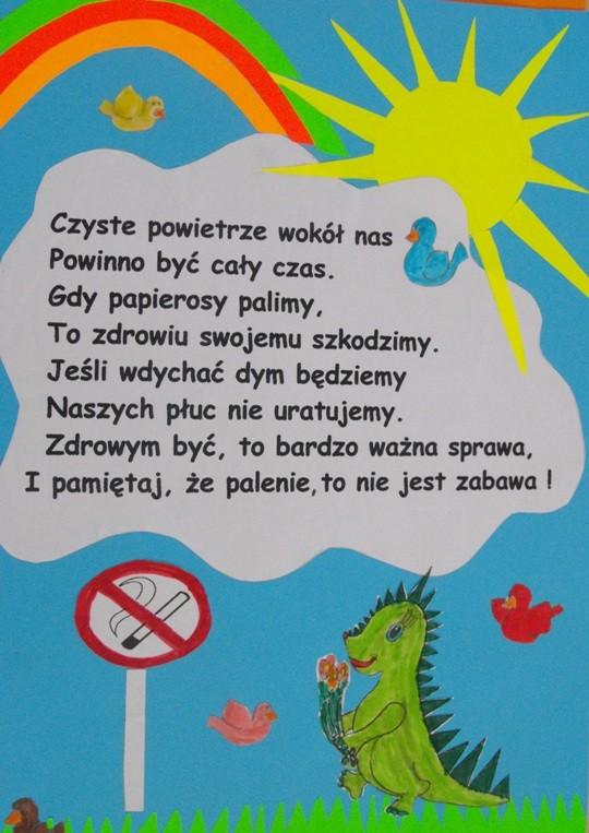 Zadaniem dzieci i ich rodziców było wspólne ułożenie i napisanie rymowanki, która miała nawiązywać do treści merytorycznych programu przedszkolnej edukacji antytytoniowej.
