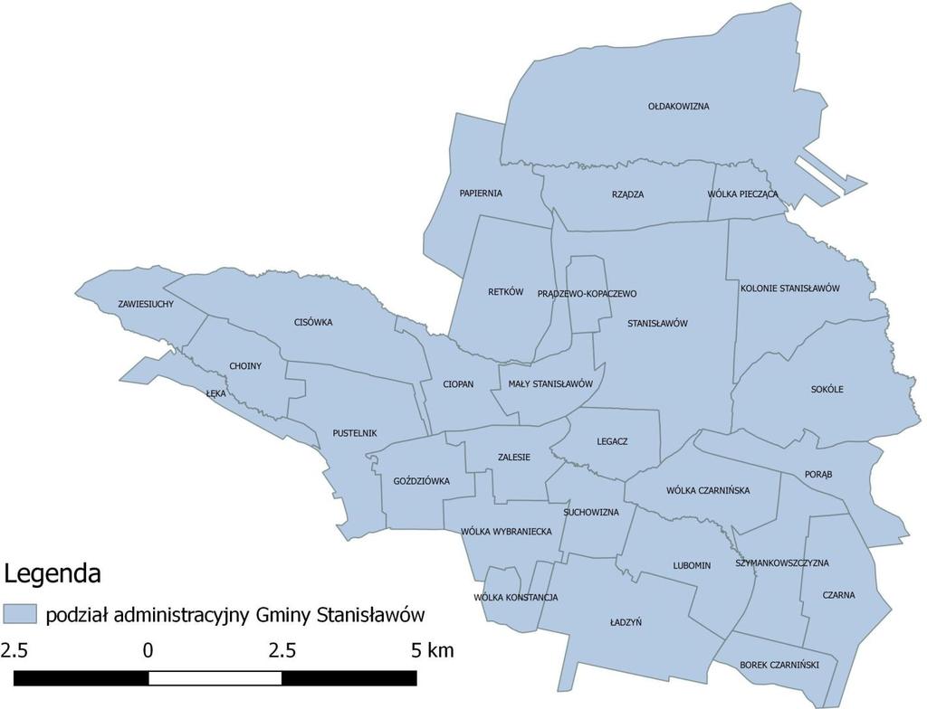 1. Ogólna charakterystyka Gminy Stanisławów Gmina Stanisławów położona jest w województwie mazowieckim, w powiecie mińskim. Obszar gminy zajmuje 10 637 ha, co stanowi 9,1% powierzchni powiatu.