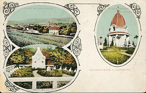 Archívna pohľadnica s nápisom: Boj 9. a 13. pluku husárov pri Limanowej rok 1914.