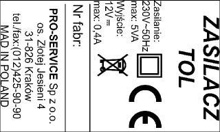 IV. Połączenia elektryczne Przewód łączeniowy 1,4m - zacisk (brązowy) - zasilanie12v (+) - zacisk (niebieski) - masa (-) - zacisk (żółto-zielony) -podłączenie sygnalizacji akustycznej (B) Rys.4. Schemat połączeń elektrycznych Tablicy ostrzegawczej LED 12V.