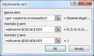 Ustaw kursor w polu Wartości X serii, przejdź na arkusz obliczenia i zaznacz zakres komórek od C5 do C1005.