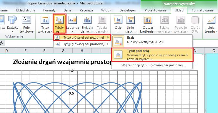 Wpisz tekst y[cm] i naciśnij Enter. Powiększ czcionkę do rozmiaru 16 pt. Włącz pogrubienie. Przeciągnij pole z tytułem do górnej części osi. Rysunek 43. Dodanie tytułu osi pionowej 43.