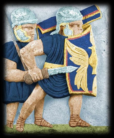 bokiem) legioniści z drugiego szeregu jak najszybciej zastępują tych z pierwszego, którzy padli.