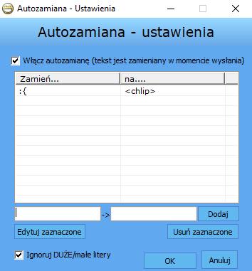 Okienko autozmiany znajdziecie w Dodatki/Autozmiana. W pierwszym polu wpisujecie słowo, które ma być zastąpione słowem z drugiego pola. Następnie klikacie Dodaj oraz OK.