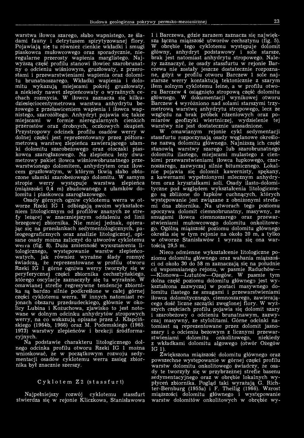 Budowa geologiczna pokrywy permsko-mezozoicznej 23 warstwa iłowca szarego, słabo wapnistego, ze śladami fauny i detrytusem spirytyzowanej flory.