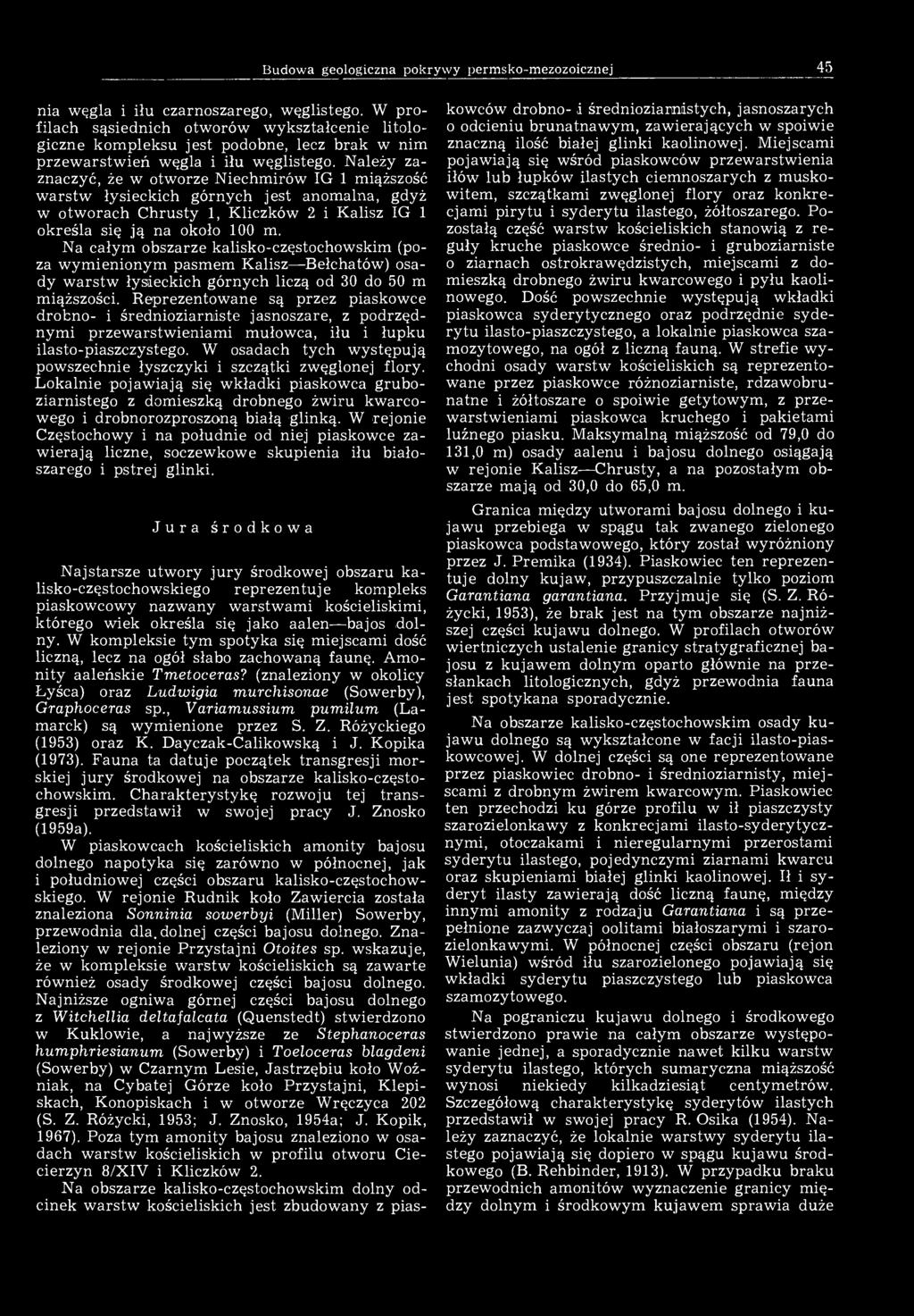 Budowa geologiczna pokrywy permsko-mezozoicznej 45 nia węgla i iłu czarnoszarego, węglistego.