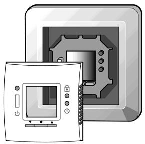 Ustawienia - czujnik Wybór czujnika temperatury Włącz termostat. Po zdjęciu przedniej obudowy termostatu, naciśnij (przy pomocy małego śrubokręta, ołówka lub długopisu) przycisk instalacji.