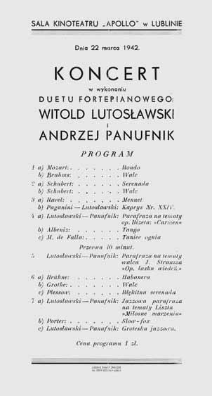 Plakaty z koncertów duetu W. Lutosławskiego i A. Panufnika, 1942 r.