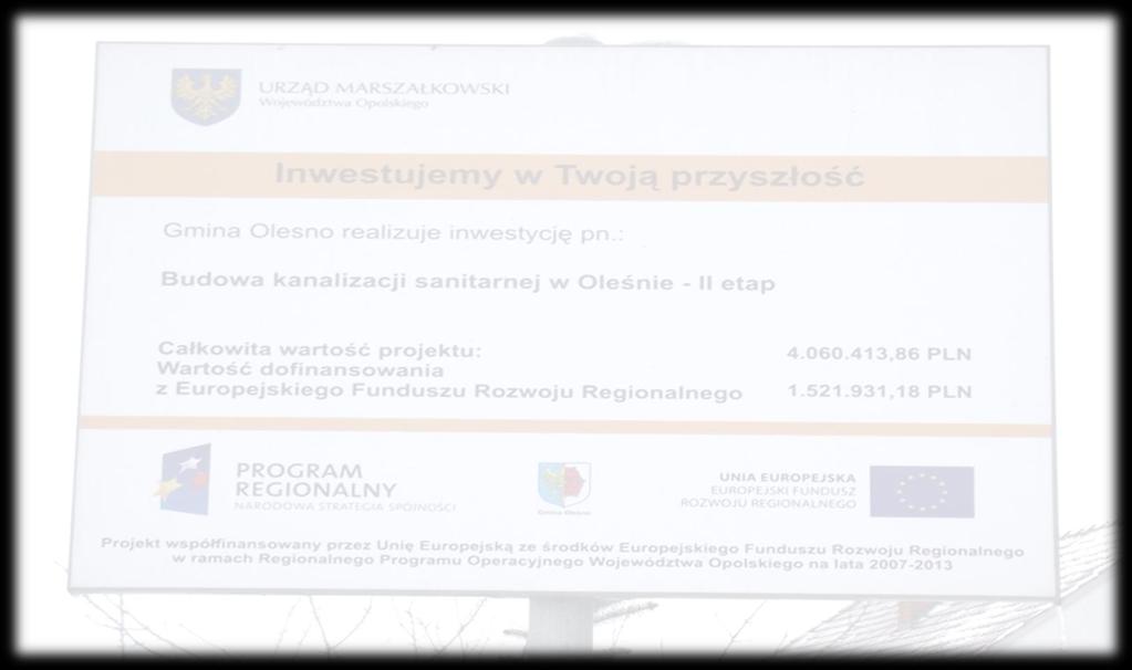 4. Budowa kanalizacji sanitarnej w Oleśnie II etap Wartość projektu 4 059 017,81 zł Wartość dofinansowania 1 493 523,43 zł Data podpisania umowy-