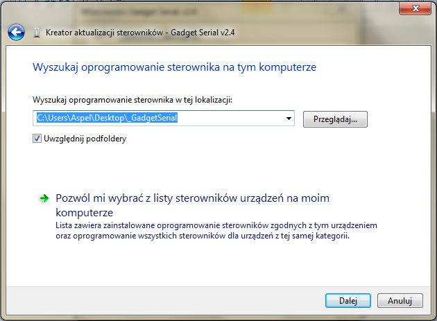 Rys. 41. Okno Kreatora aktualizacji sterownika wyszukanie sterownika Sterowniki naleŝy pobrać ze strony WWW firmy Aspel. W tym celu naleŝy: 1. uruchomić stronę WWW firmy Aspel: www.aspel.com.pl, 2.