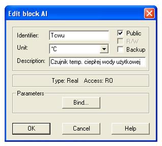 1. Bloki wejścia/wyjścia (I/O Blocks) 1.1 AI Analog Input Wejście analogowe OPIS WYBRANYCH BLOKÓW TAC Menta Fizyczny sygnał AI AI Wejście fizycznego sygnału analogowego do regulatora (np.