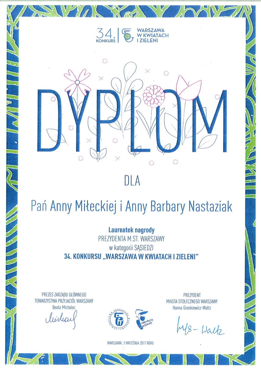 warszawawkwiatach.pl. przy ul. Jagiellońskiej 1 i ul. Jagiellońskiej 3, którzy czynnie wspierają działania naszych mieszkanek. Gratulujemy i życzymy dalszych sukcesów.