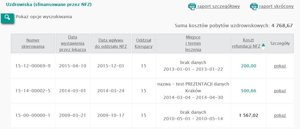 Data turnusu od-do Kwota refundacji NFZ od-do W polu można wprowadzić daty od do, dla których pacjent chciałby przejrzeć listę skierowań na leczenie uzdrowiskowe, które wpłynęły do Funduszu W polu
