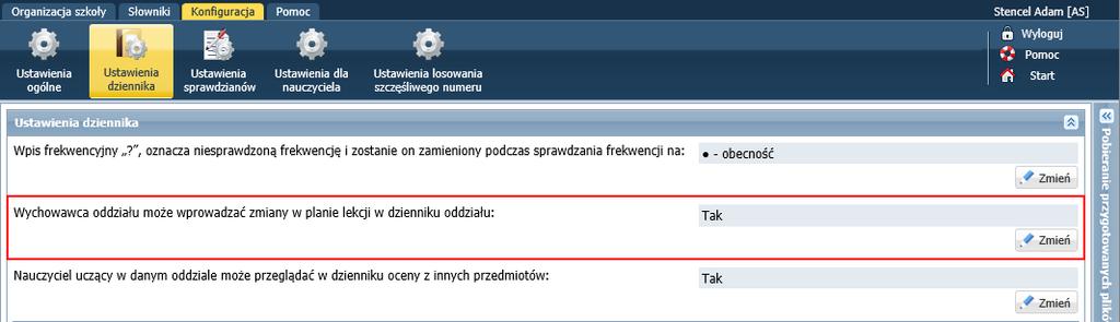 UONET+, wersja 17.09 opis zmian 9 3. W ustawieniach dziennika (Konfiguracja/ Ustawienia dziennika) dodano parametr Wychowawca oddziału może wprowadzać zmiany w planie lekcji w dzienniku oddziału.