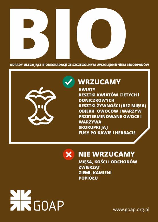 Wzór stosowanej naklejek informacyjnych na pojemniki BIO oraz pojemniki do gromadzenia Odpadów zielonych na terenie nieruchomości wielorodzinnych: Rozpoczęcie świadczenia Usługi odbioru Odpadów BIO