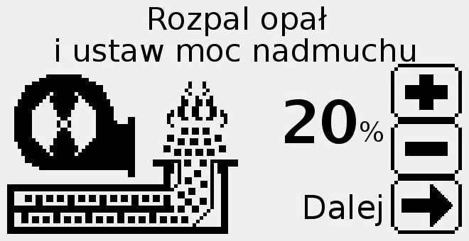 Regulator przechodzi do trybu pracy automatycznej z początkową mocą taką, jaka była ustawiona dla rozpalania. 2.