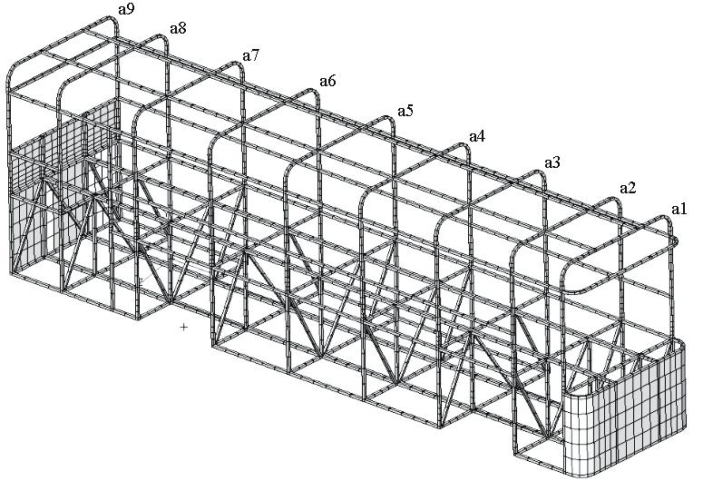 MODELING OF THE BUS SUPERSTRUCTURE IN ORDER TO CONFIRM REQUIREMENTS... 2.3. Model segmentu Rys. 3. Model dyskretny autobusu Fig.3. Numerical model of a bus Model segmentu przedstawiony jest na Rys.