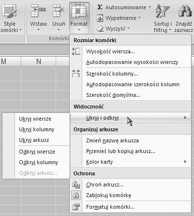 Rozdział 4. Arkusze skoroszytu Aby ukryć arkusz: 78 1. Zaznacz arkusz lub arkusze, które chcesz ukryć (rysunek 4.18). 2.