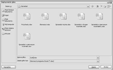 Rozdział 4. Zapisywanie plików na dysku Zapisywanie plików na dysku Excel przechowuje rezultaty twórczości użytkownika tylko w jednym miejscu: pamięci RAM komputera.