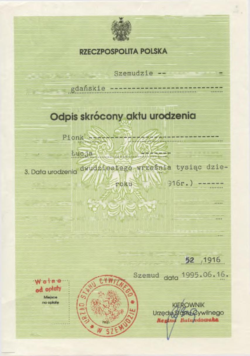 /f URZĄD STANU CYWILNEGO W Województwo 1.