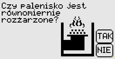 Gdy opał rozżarzy się na całym palenisku można przejść do pracy automatycznej wciskając przycisk. Po zakończeniu rozpalania ukaże się ekran główny.