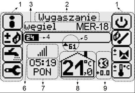 fabrycznych. Jeżeli użytkownik przez 3 sekundy nie wybrał żadnego przycisku, w kolejnym kroku regulator sprawdza wybrany typ kotła.