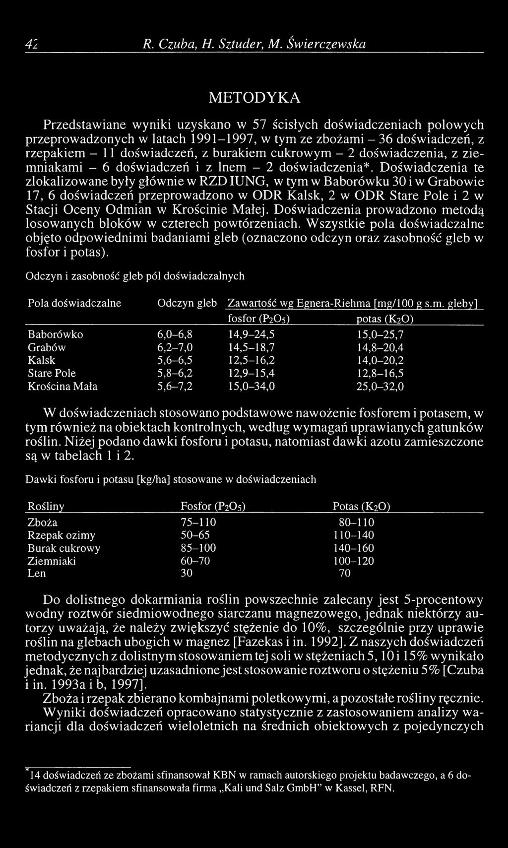 burakiem cukrowym - 2 doświadczenia, z ziemniakami - 6 doświadczeń i z lnem - 2 doświadczenia*.