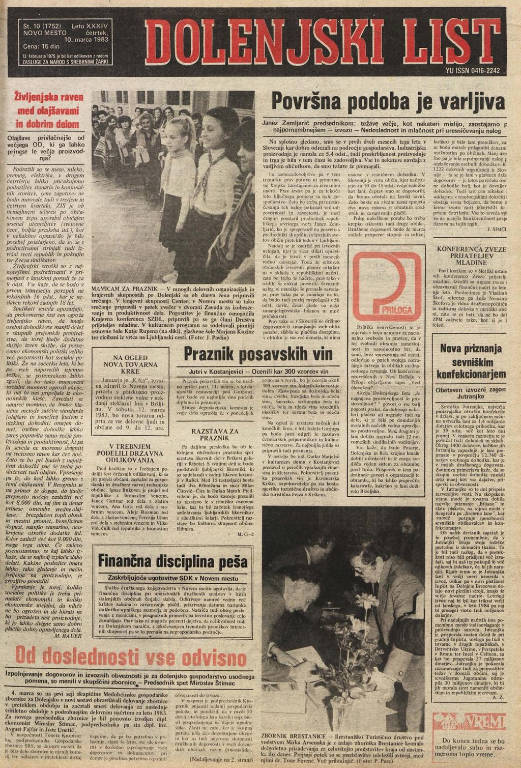 Št. 1 (1752) Leto XXXIV NOVO MESTO četrtek, 1. marca 1983 C en a :15 din 13.