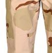 adjustable waist, two back pockets with flaps and buttons, leg cuff with front closure