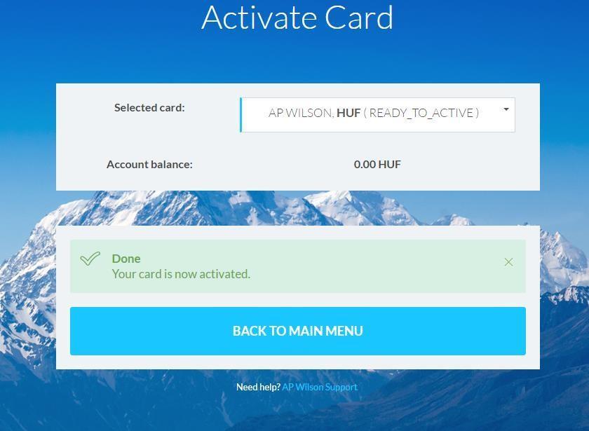 5. Po udanej aktywacji na ekranie pojawia się wiadomość Your card is now