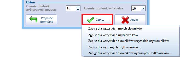 Konfiguracja słowników systemowych zmianie w filtrze".