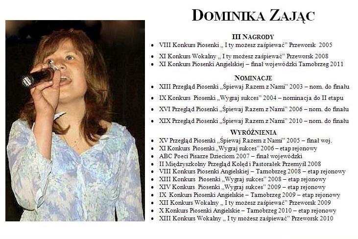 Wpsany pre Admnstrator cartek, 11 lutego 2010 13:54 - Popraony cartek, 24 lstopada 2011 21:04 ROK NAZWA KONKURSU OSĄGNĘCA 1991 Wojeódk Dorobku Kulturalnego Skół Premyśl 91 Wyróżnene espołu 1993