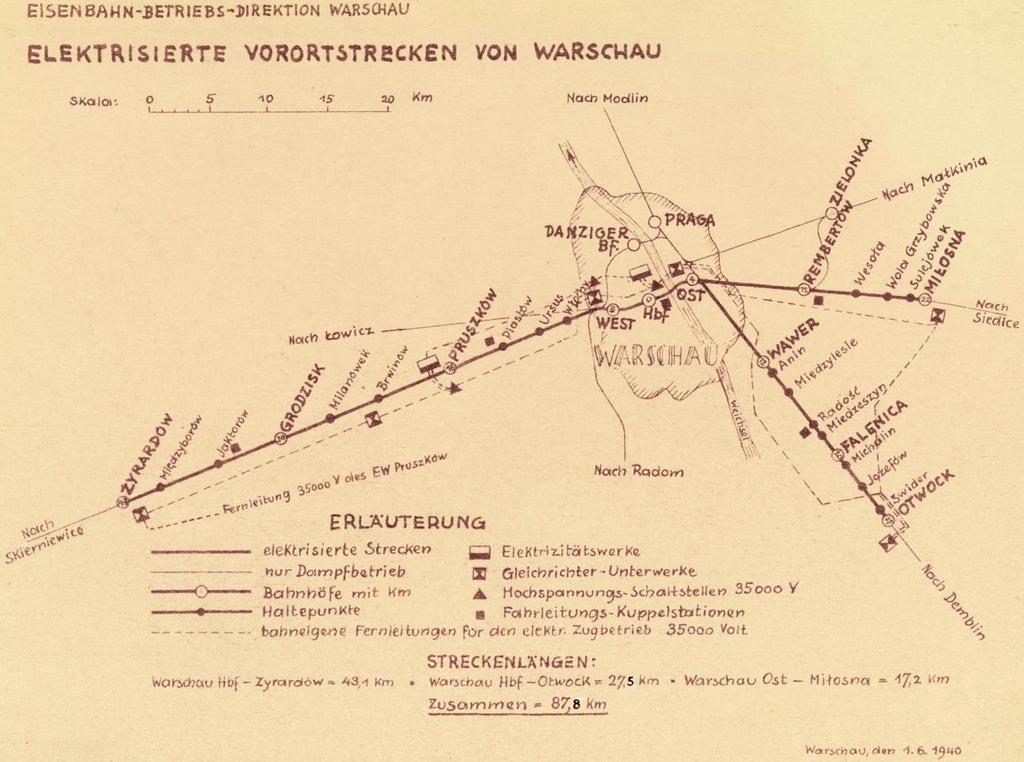 Sieć 35kV w 1940 roku W trakcie działań wojennych 1939 roku uszkodzeniom uległy rozdzielnie 35kV stacji PKP Armatnia i PKP Wschodnia. Linie 35kV zostały w wielu miejscach uszkodzone. Inż.