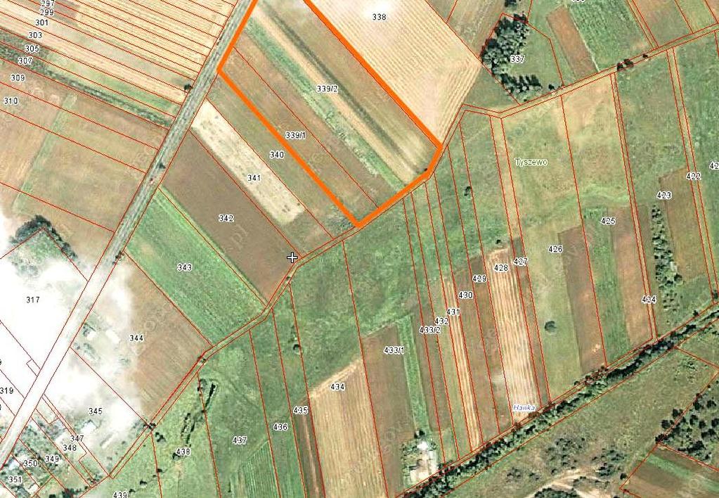 HANNA Miejsce lokalizacji wieży widokowej. Zakres prac: - wieża widokowa, ławki, kosz na śmieci, stojak na rowery, - drogowskazy z trasy rowerowej. Inwestor dysponuje działką o numerze 339/13. Rys.