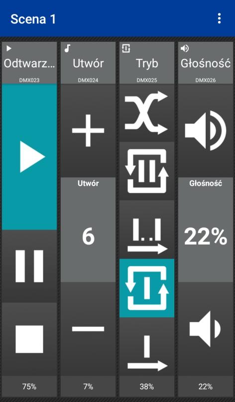 5.1.6 Multimedia Sterowanie urządzeniem: Urządzenie wyświetlanie jest w postaci przycisków sterujących dla poszczególnych kanałów: play/pause/stop dla kanału odtwarzania, wybór numeru utworu,