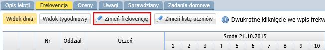 tabeli frekwencji, w kolumnie odpowiadającej tej lekcji pojawią znaki zapytania, które informują, że na lekcji nie została sprawdzona obecność (ale